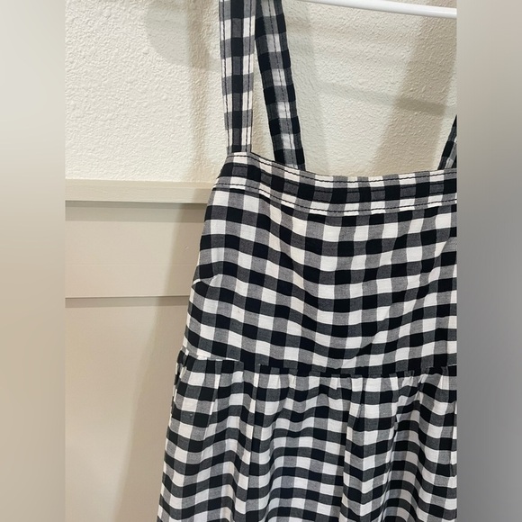 J. Crew Black and White Ruffled Gingham Criss Cross Midi Dress Size 10 - Picture 7 of 17